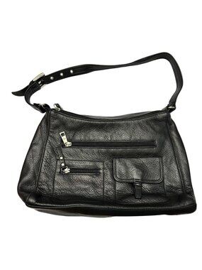 Stone Mountain Purse Leather Black Shoulder Bag Zipper Close
